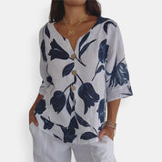 Blouse Femme Col V à Imprimé Fleuri – Légère et Élégante pour l’Été