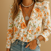 Blouse Merel femme – légère à volants & imprimé papillon élégant