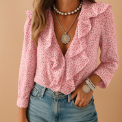 Blouse Merel femme – légère à volants & imprimé papillon élégant