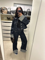 Ensemble femme en denim – Veste à col & pantalon, style chic intemporel