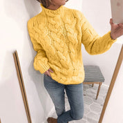 Pull femme torsadé col roulé – tricot épais, chaud & style automne hiver