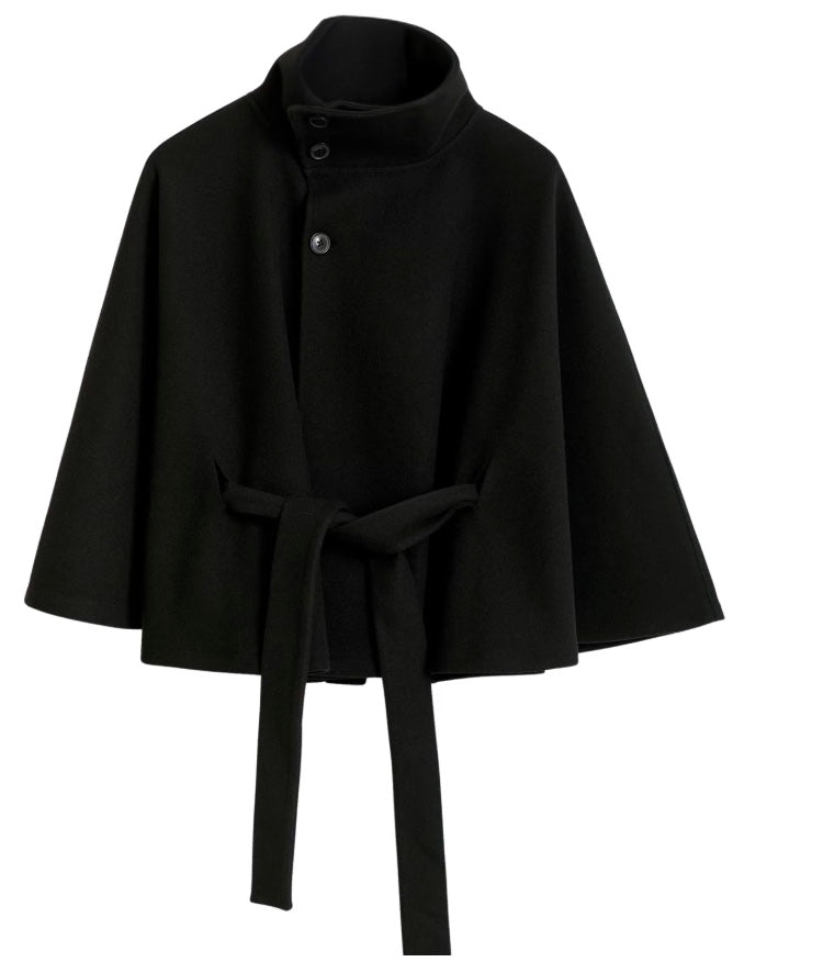 Cape-manteau femme CLARA – cape élégante ceinturée à col montant