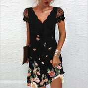 Lucia robe été pailletée femme | Robe glamour avec manches dentelle & col V