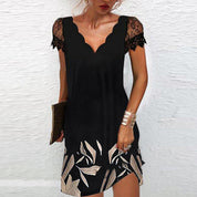 Lucia robe été pailletée femme | Robe glamour avec manches dentelle & col V