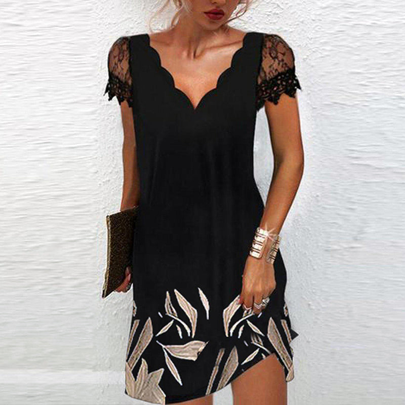 Lucia robe été pailletée femme | Robe glamour avec manches dentelle & col V
