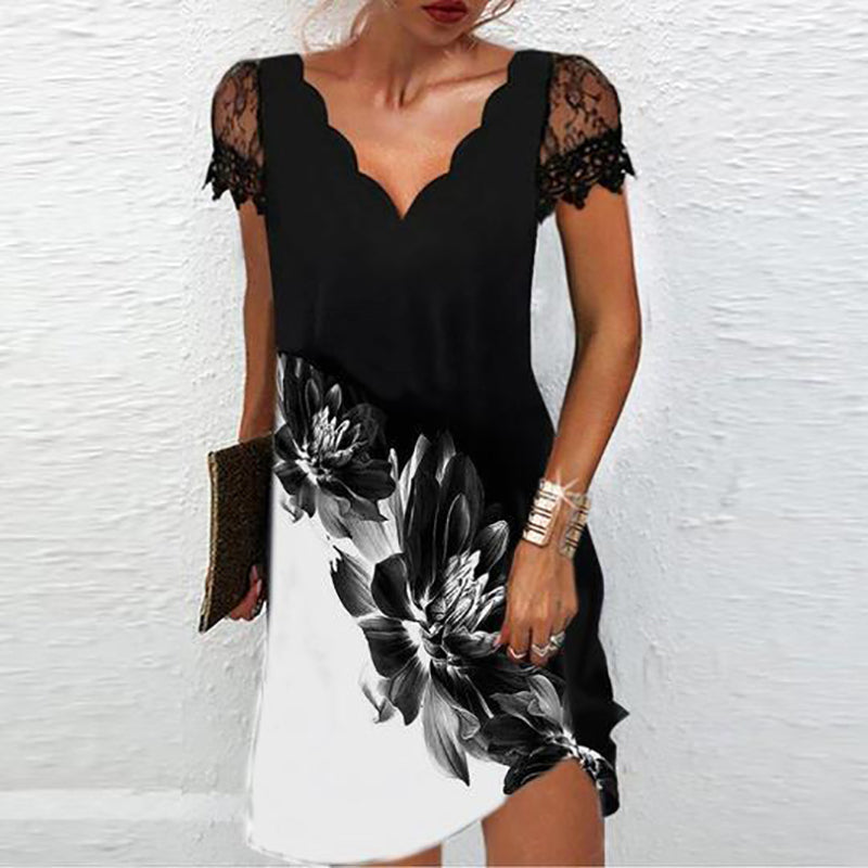 Lucia robe été pailletée femme | Robe glamour avec manches dentelle & col V