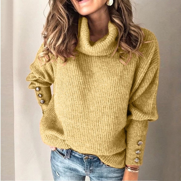 Pull col roulé léger femme Tila – Doux avec détails élégants aux manches