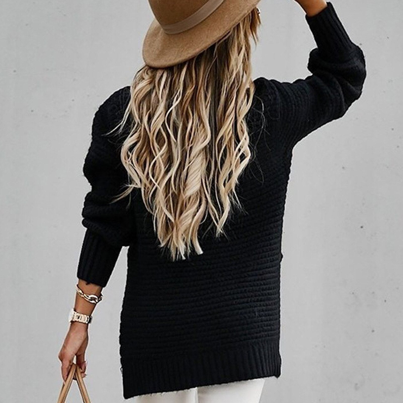 Pull Sofia ample col montant & zijsplit – Tricot doux tendance hiver mode