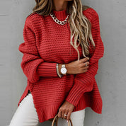 Pull Sofia ample col montant & zijsplit – Tricot doux tendance hiver mode