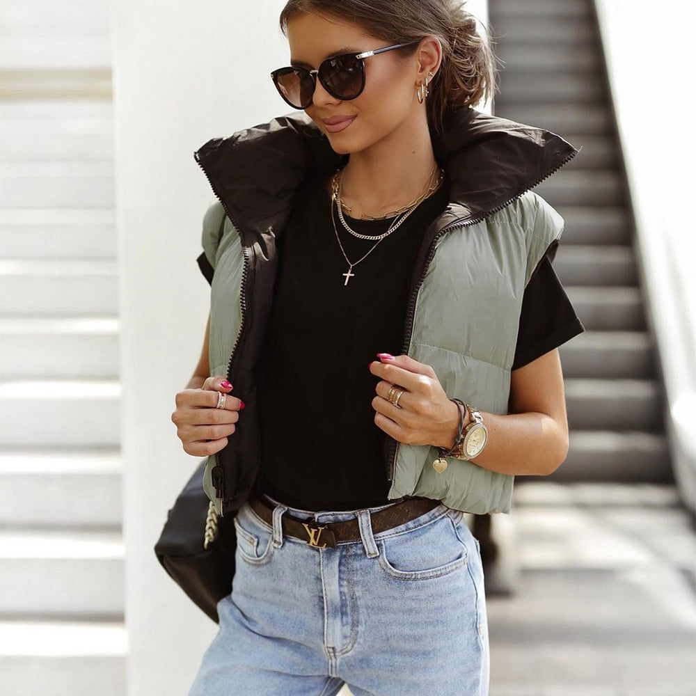 Bodywarmer Kayla réversible courte col montant – Style double face chaud