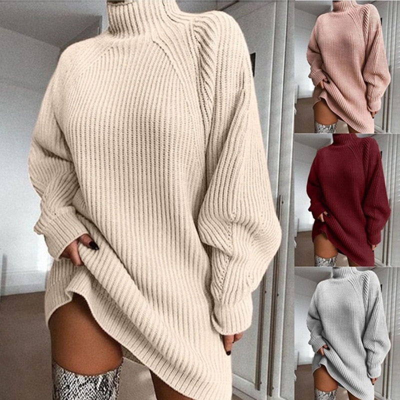 Pull long Lilia oversize col montant & manches extra-longues hiver cosy