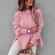 Pull Sofia ample col montant & zijsplit – Tricot doux tendance hiver mode