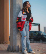 veste Ferrari Racing Nika — blouson oversize F1 unisexe avec patches iconiques