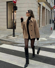 Trench court en laine oversize « Olive » femme — manteau beige chaud mode