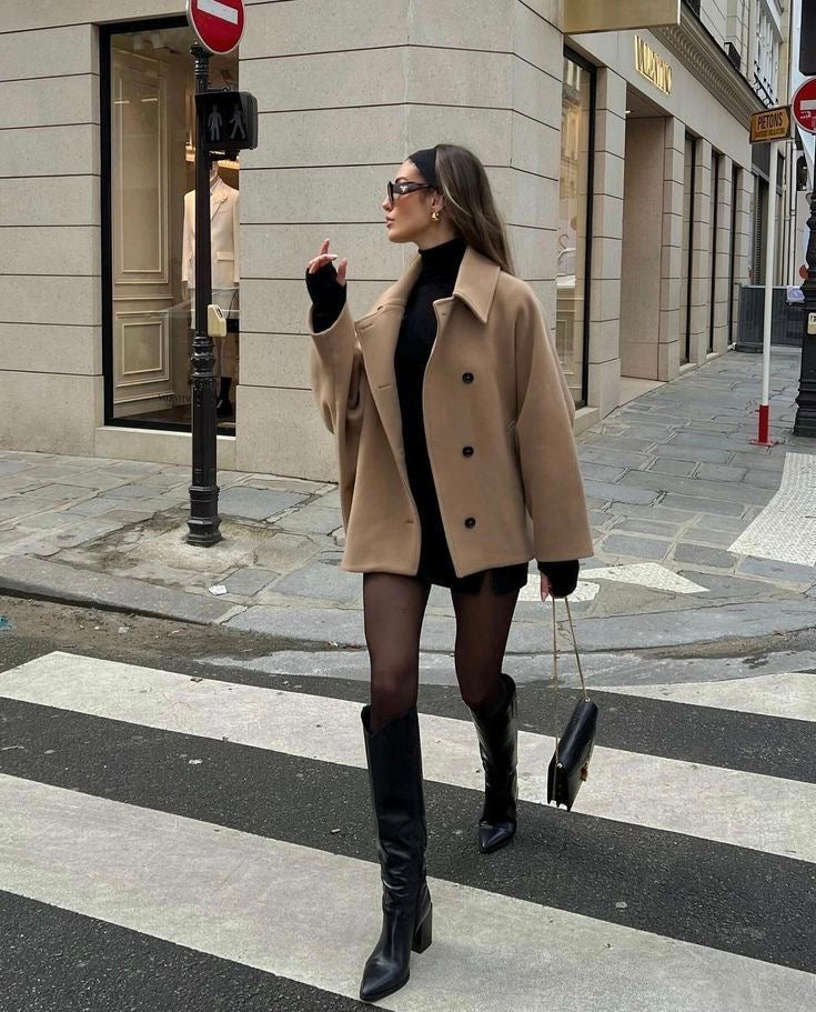 Trench court en laine oversize « Olive » femme — manteau beige chaud mode