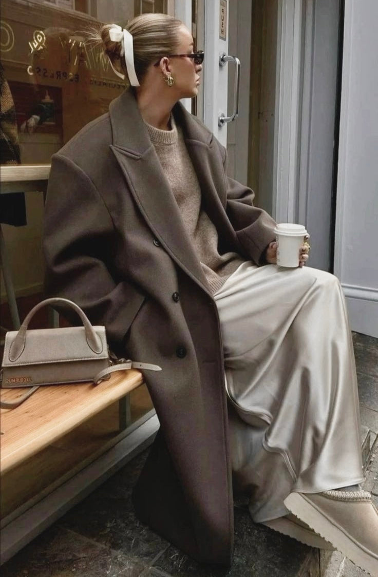 Manteau oversize femme à double boutonnage – Long revers statement pour automne