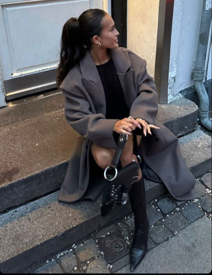 Manteau oversize femme à double boutonnage – Long revers statement pour automne