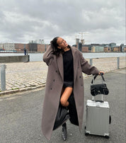 Manteau oversize femme à double boutonnage – Long revers statement pour automne