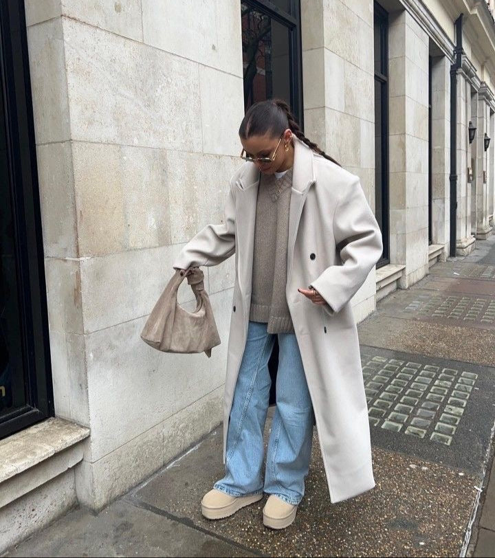 Manteau oversize femme à double boutonnage – Long revers statement pour automne