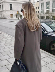 Manteau oversize femme à double boutonnage – Long revers statement pour automne