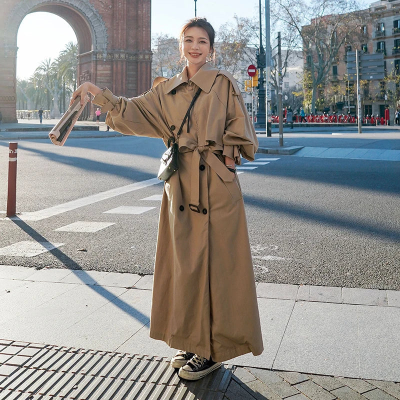 Trench long oversize femme – Double-boutonnage classique & style intemporel
