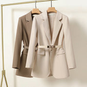 Blazer long femme – veste élégante avec ceinture pour silhouette féminine