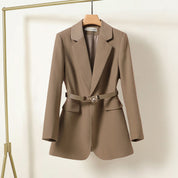 Blazer long femme – veste élégante avec ceinture pour silhouette féminine