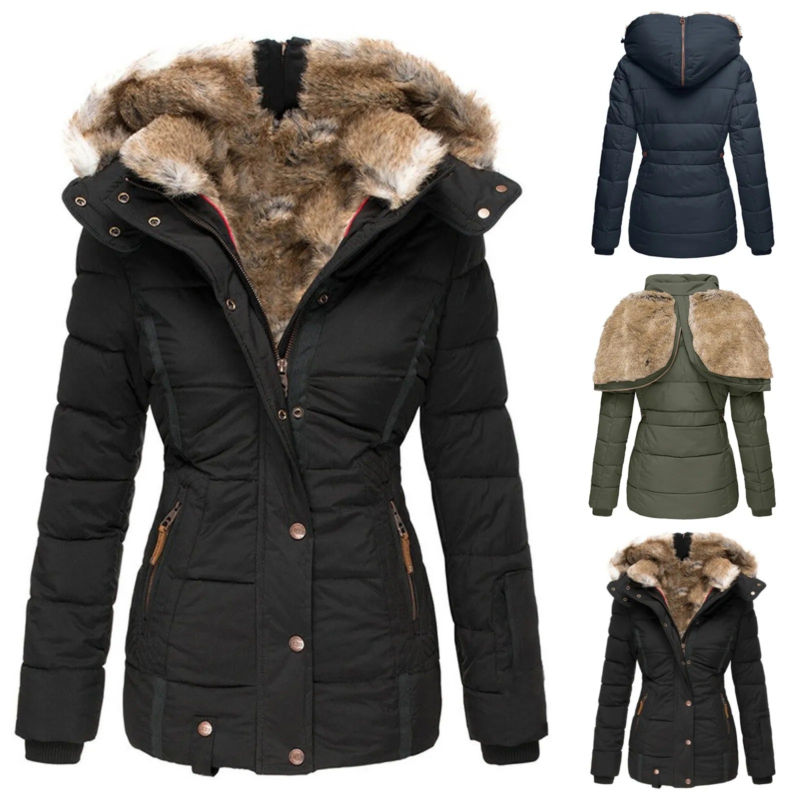 Veste d’hiver Vivianne femme – manteau élégant à col amovible