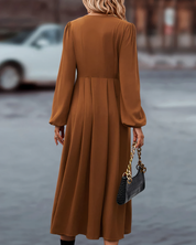 Robe longue Amira femme — maxi automne col V & boutonnée