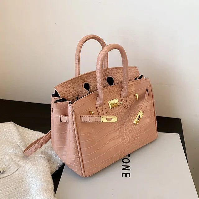 Sac à main chic femme – sac structuré effet croco avec détails dorés