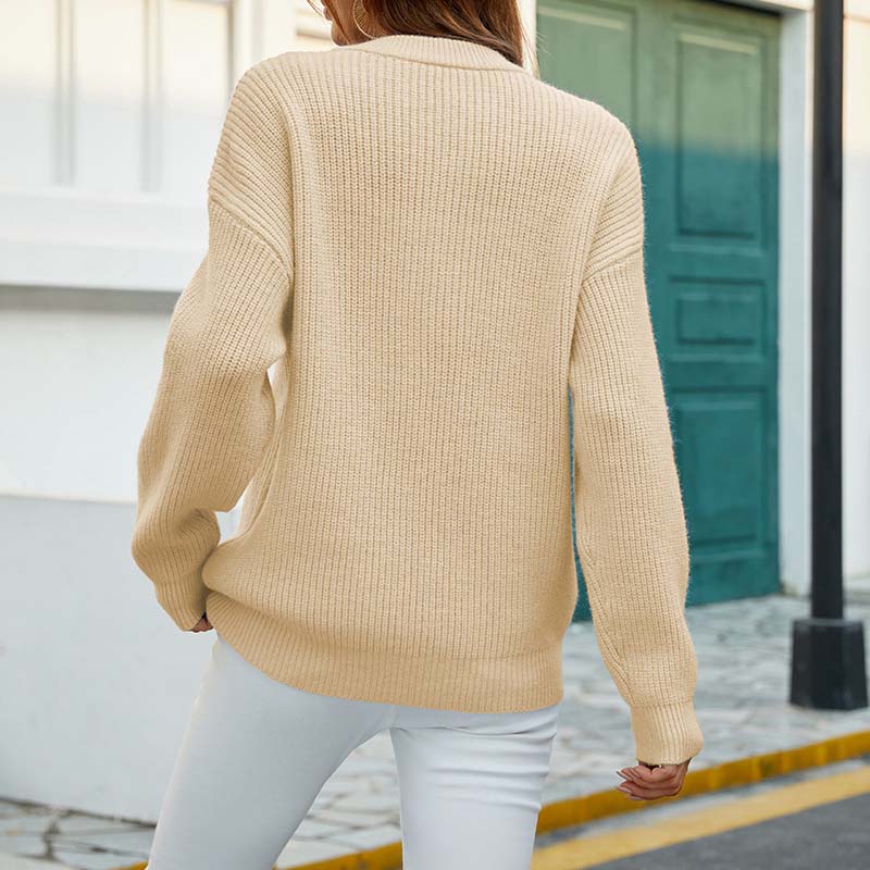 Pull femme basique manches longues col rond & boutons subtils – Maille confortable