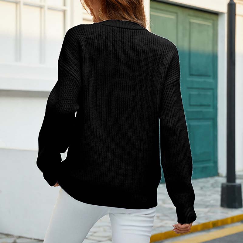 Pull femme basique manches longues col rond & boutons subtils – Maille confortable