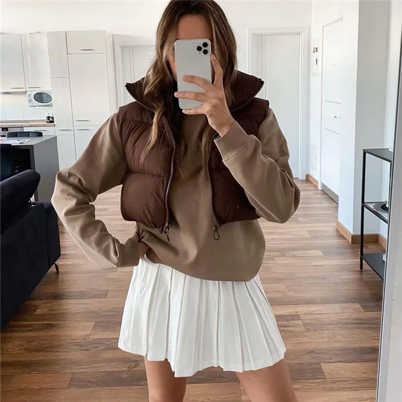Doudoune sans manches femme cropped – Gilet matelassé avec col montant et cordon réglable