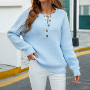Pull femme basique manches longues col rond & boutons subtils – Maille confortable