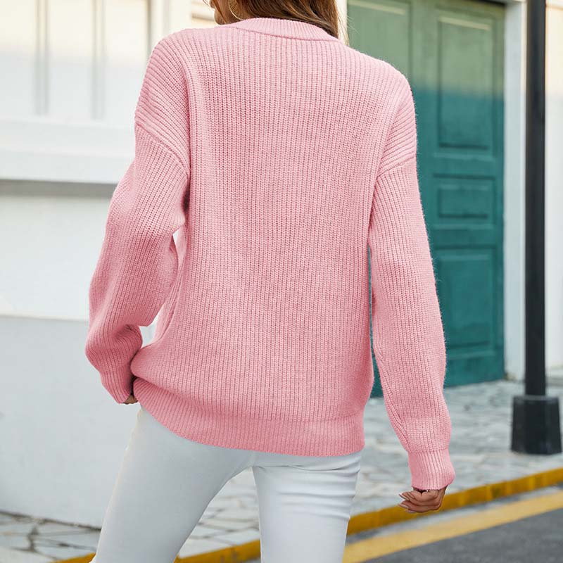 Pull femme basique manches longues col rond & boutons subtils – Maille confortable