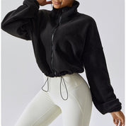 Veste femme cropped en polaire – Coupe ample avec col montant et cordon ajustable