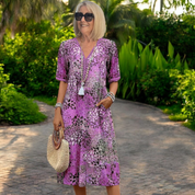 Robe d’été midi femme – Coupe fluide avec manches courtes et poches