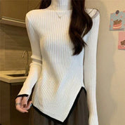 Pull femme manches évasées – tricot élégant col montant demi-saison hiver