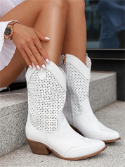 Bottes cowboy Josiane femme – Boots western blanches tendance avec talon bloc