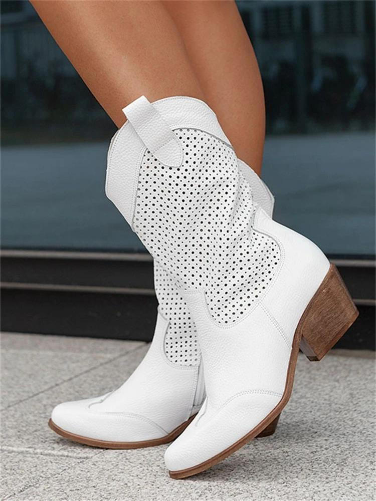 Bottes cowboy Josiane femme – Boots western blanches tendance avec talon bloc