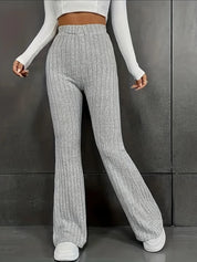 Pantalon femme taille haute slim fit flair en tissu côtelé stretch