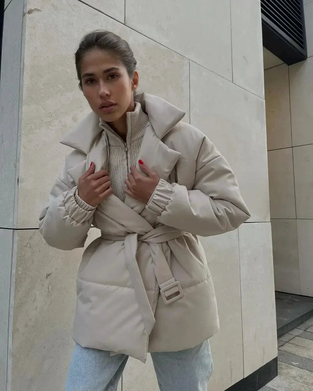 Veste puffer Senna ceinturée – manteau chaud femme élégance hiver