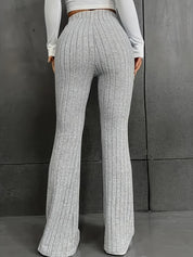 Pantalon femme taille haute slim fit flair en tissu côtelé stretch