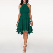 Esta | Robe de soirée femme col halter – Ourlet asymétrique high-low chic