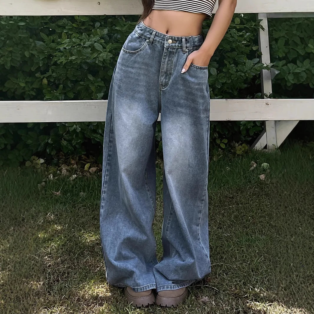Jean wide leg femme taille haute – denim rigide noir & bleu tendance