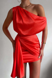 Fleur | Robe Mini Satin Femme – Élégante Asymétrique avec Design Croisé