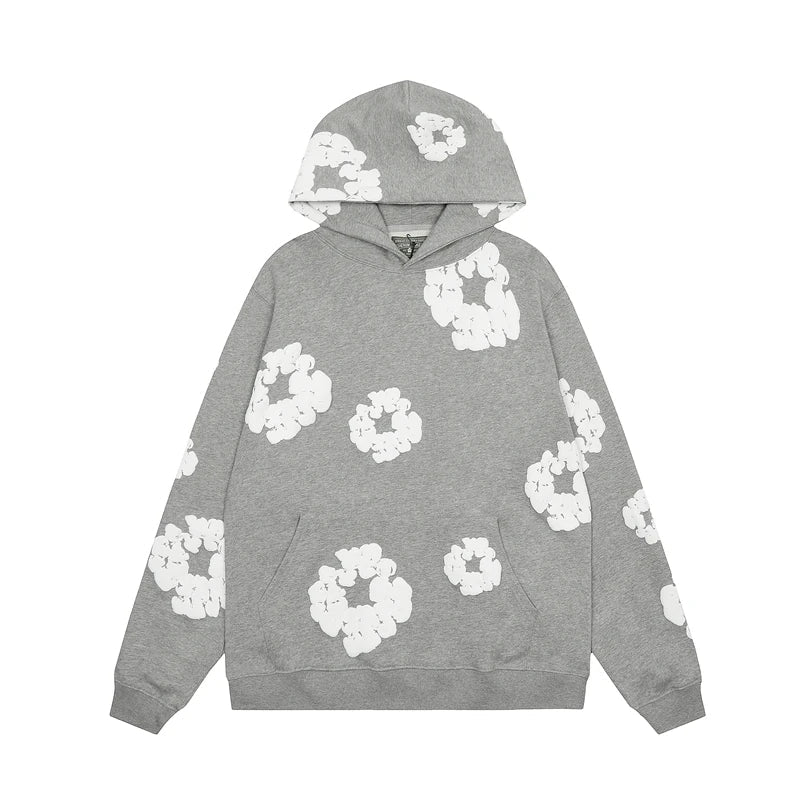 Sweat à capuche noir à imprimé fleuri – Unisexe, confortable et tendance