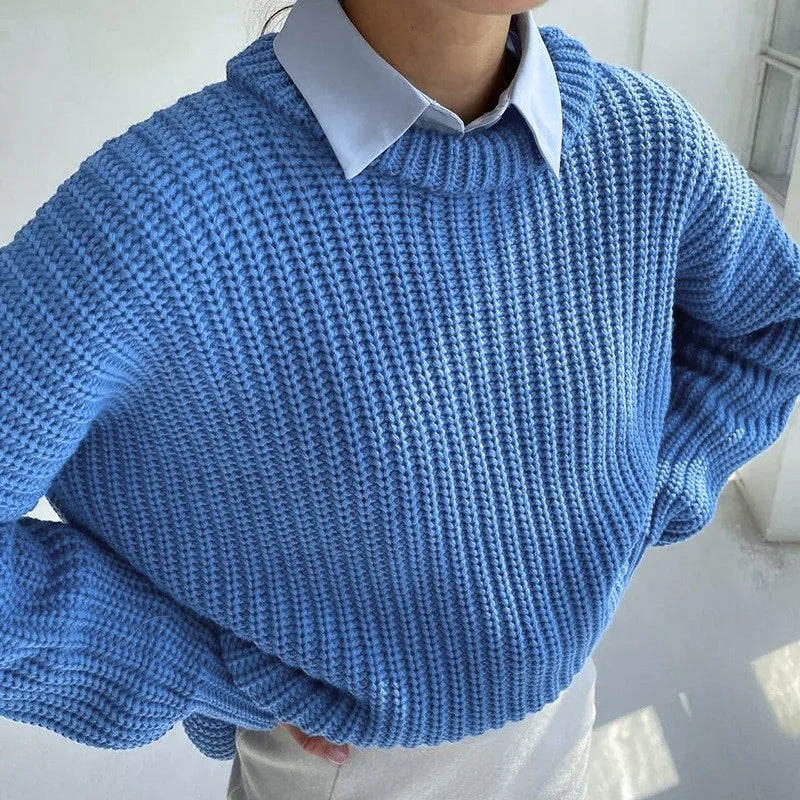 Pull tricot Élodie femme – style cosy à coupe droite & col rond