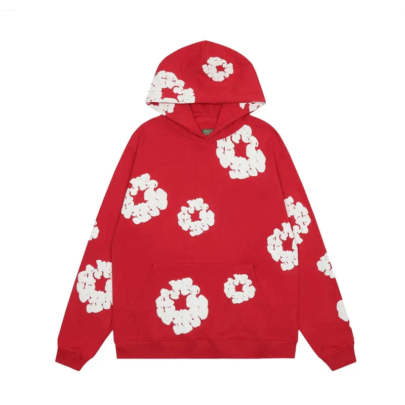 Sweat à capuche noir à imprimé fleuri – Unisexe, confortable et tendance