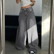 Jean baggy wide leg femme – taille haute oversize en gris, noir & bleu